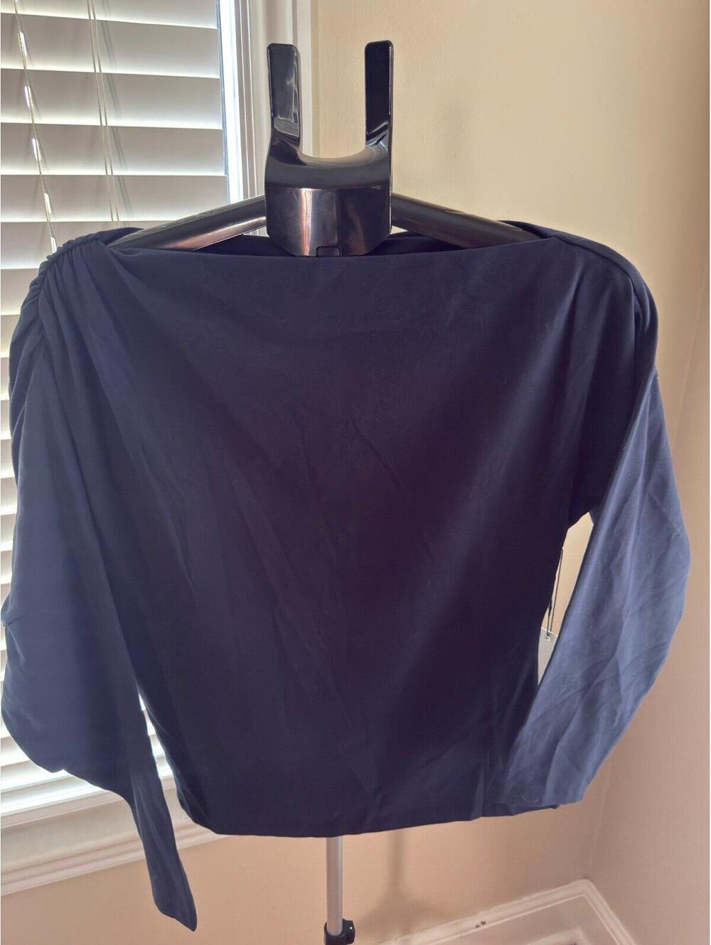 NWT Nation Los Angeles Navy Off Shoulder Draped Top Gathered Sleeve L